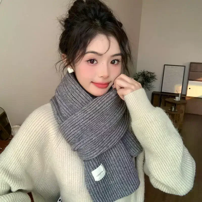 Fashion Solid Color Women Knitted Scarf Thicken Windproof Scarves Neck Cover Soft Thermal Neck Warmer