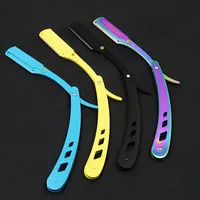 Razor and Blades Men Shaving Barber Tools Hair Antique Black Folding Shaving Knife Unisex Hair Removal (Without Blade)