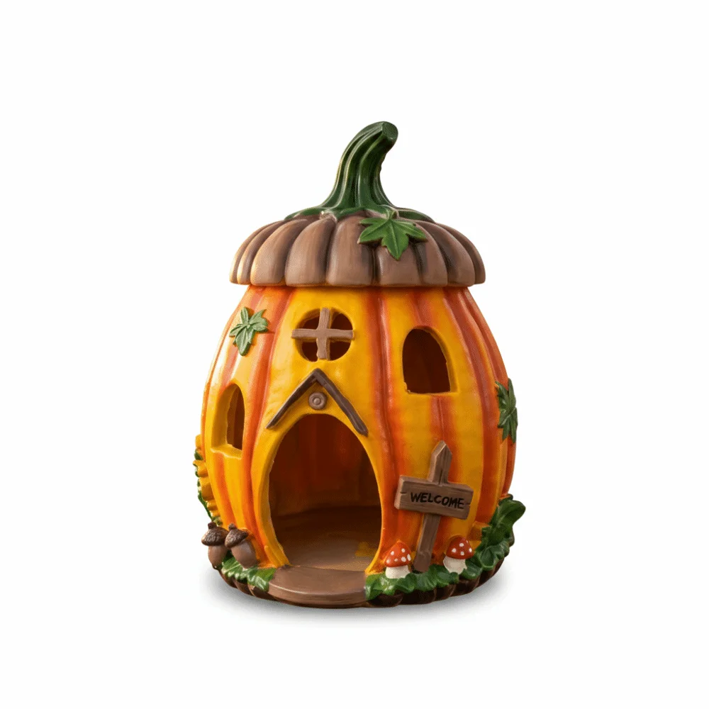 Waterproof Pumpkin Bird House Weatherproof Hollow Inside Resin Birdhouse Nest Durable Base Vibrant Orange Garden Bird Shelter