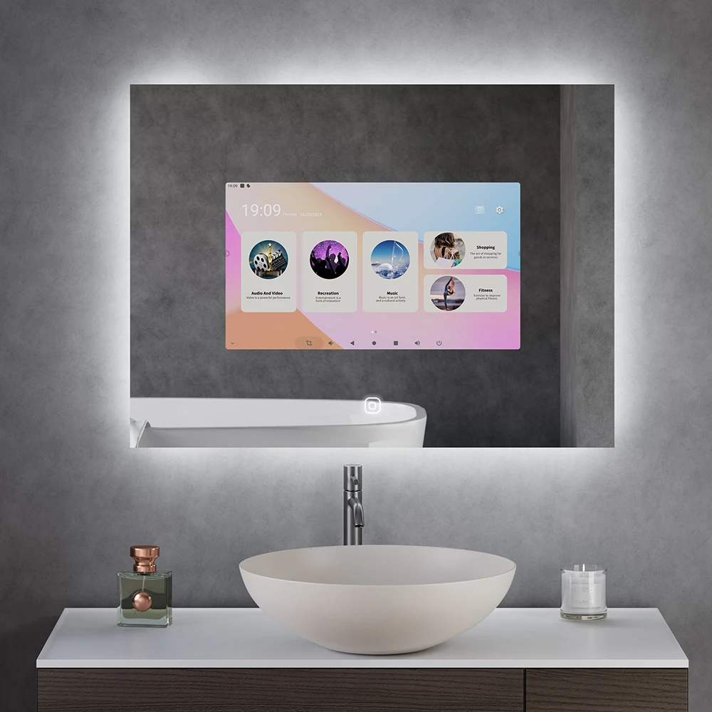 Waterproof Touch Screen Led Android Smart TV Bathroom Magic Mirror Built in Speakers