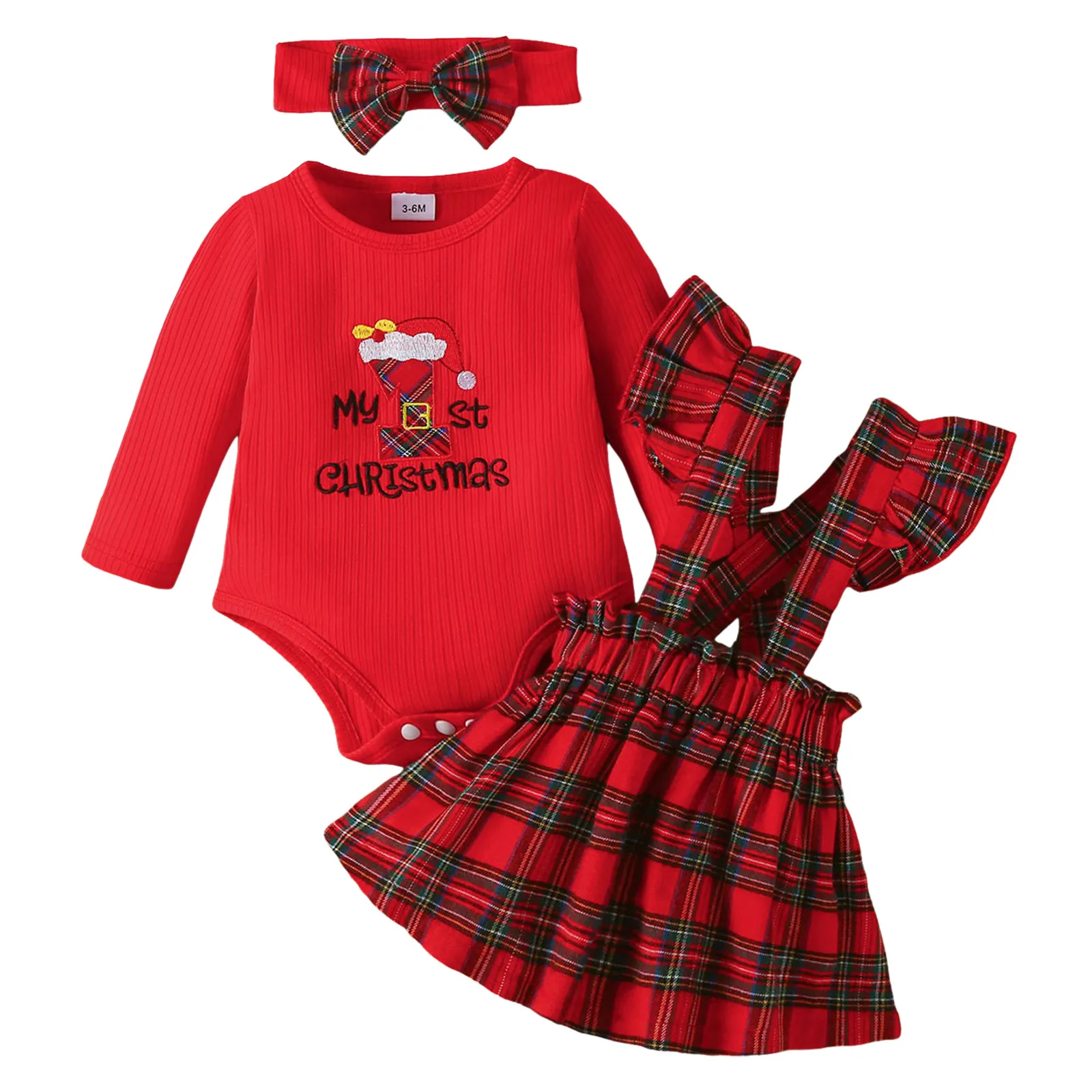 

Sweats for Girls Baby Red Round Neck Khat Long Sleeved Christmas Plaid Suspender Skirt Headscarf Three Boys Picture Day Outfit