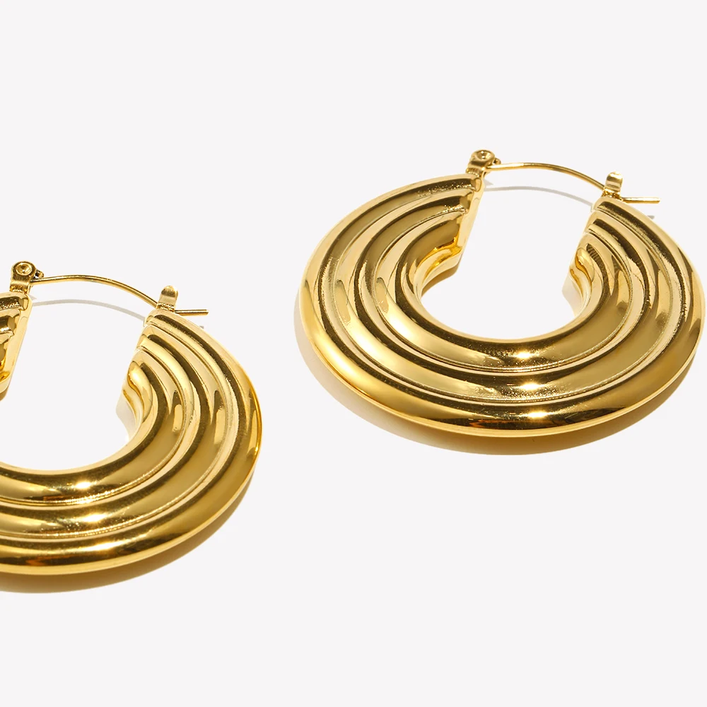 E.B.belle Large Big Textured Concentric Circles Hollow Hoop Earrings Gold Plated Silver Color Stainless Steel Earrings For Party