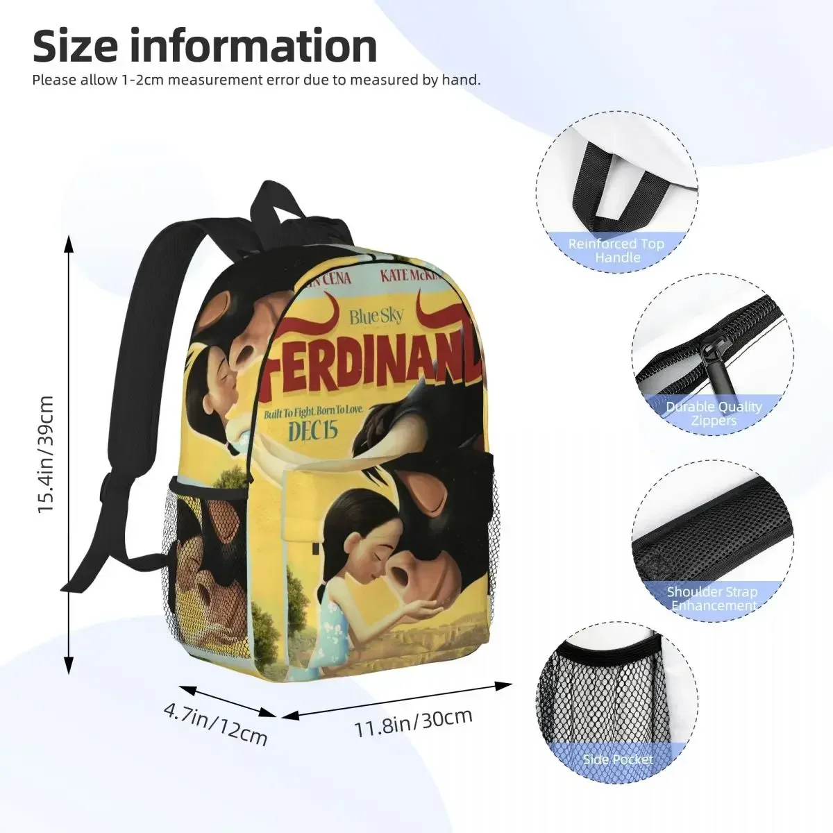 Ferdinand Animated Short Films Backpack Hot Sale Daypack Large Capacity Boy Girls BookBag Shoulder Bags for Men Women School Bag