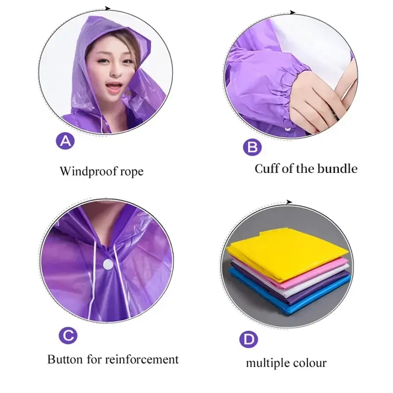 EVA Regenponcho mit Kapuze, wasserdichter, langer Regenmantel, leichtes, zusammenfaltbares Regenoutfit für Herren und Damen, ideal für Outdoor-Aktivitäten, Wanderungen und Reisen. – Detail 8