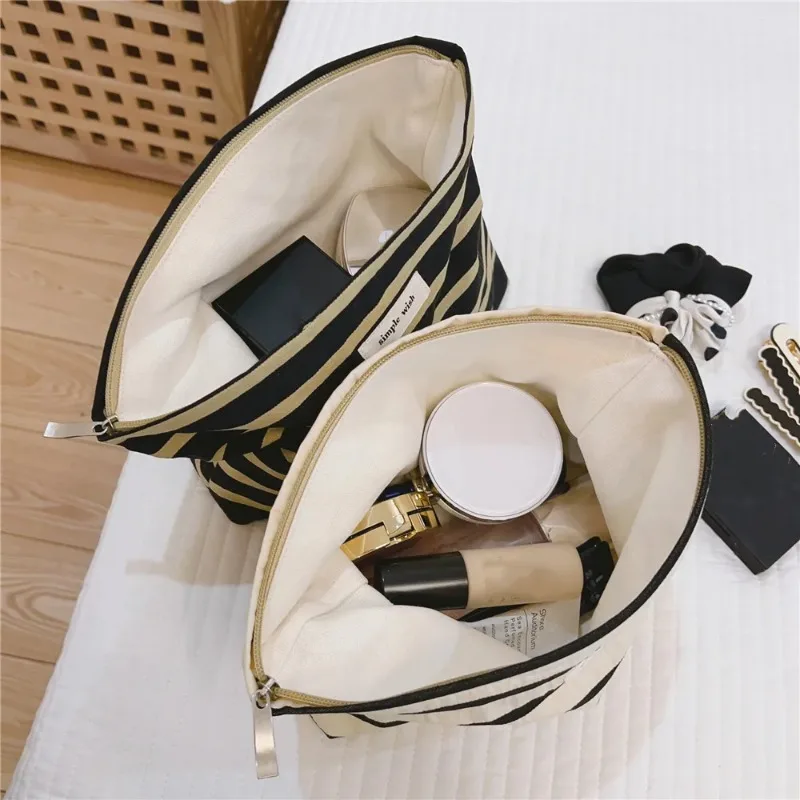 Makeup Bag Women Cosmetic Case Striped Female Necessary Storage Make Up Cases Toiletry Organizer Travel Phone Purse Clutch Bag