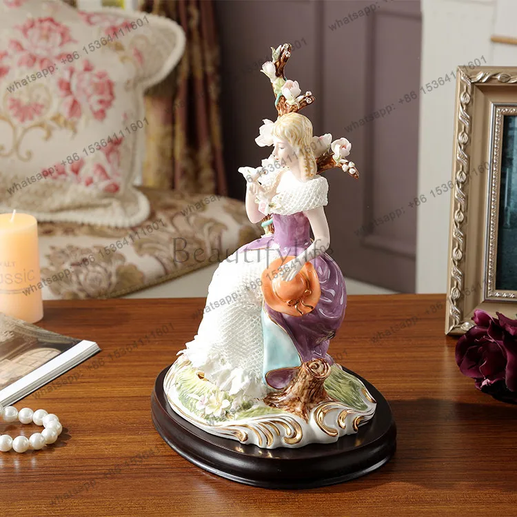 Ceramic doll boutique peach blossom white dove three-dimensional ornament high-end European decorative handicraft doll