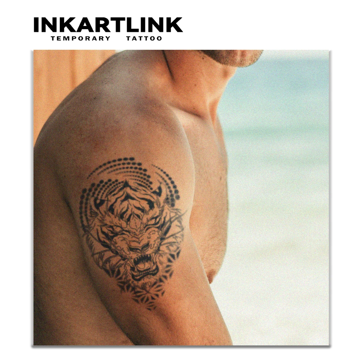 INKARTLINK Geometric Tiger Waterproof Temporary Tattoo Sticker for Summer Beach, Gym, Music Festivals & Daily Wear.