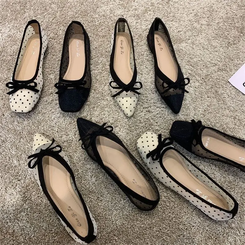 

New Summer Flat Sole Mesh Casual Shoes Women Pointed Toe Shallow Slip on Lightweight Shoes Modern Sandals Commuter Nude Shoes