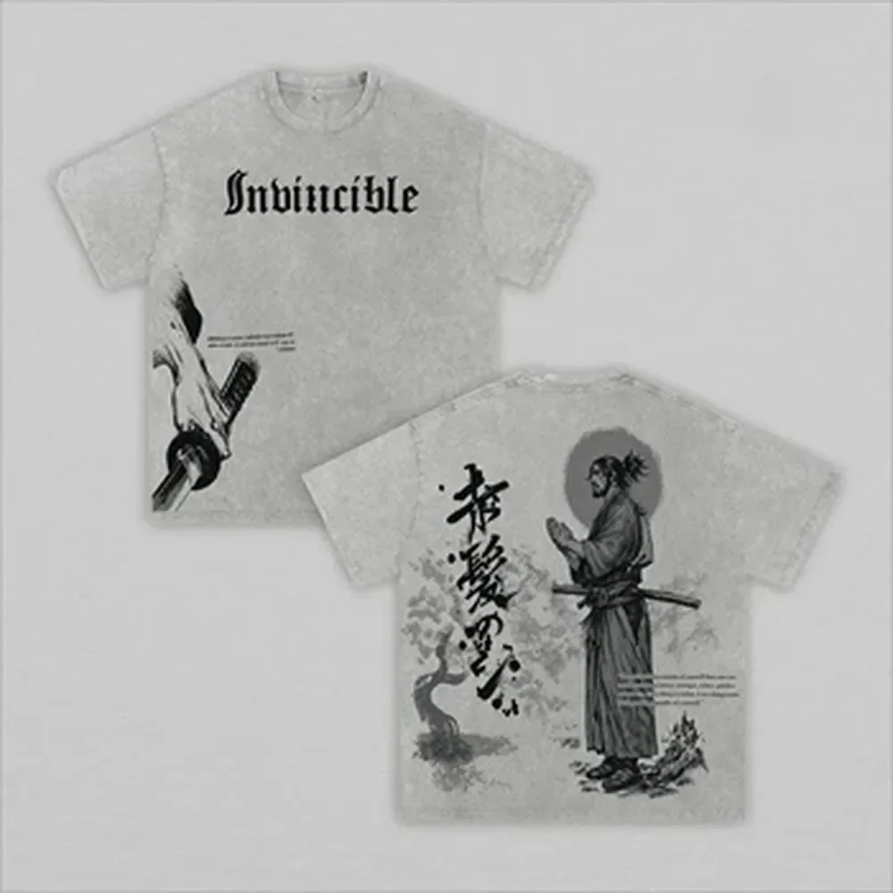 Vagabond Musashi Miyamoto Manga T-shirt Vintage Washed Oversized T Shirt Men Unisex Clothing Summer Harajuku Cotton Tees Clothes