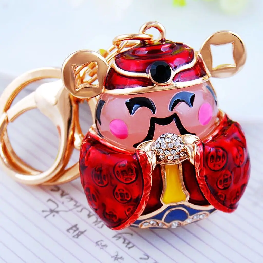 Lucky God of Wealth Car Keychain Women's Bag Pendant Metal Key Chain Ring Creative Gifts Keychains on the phone