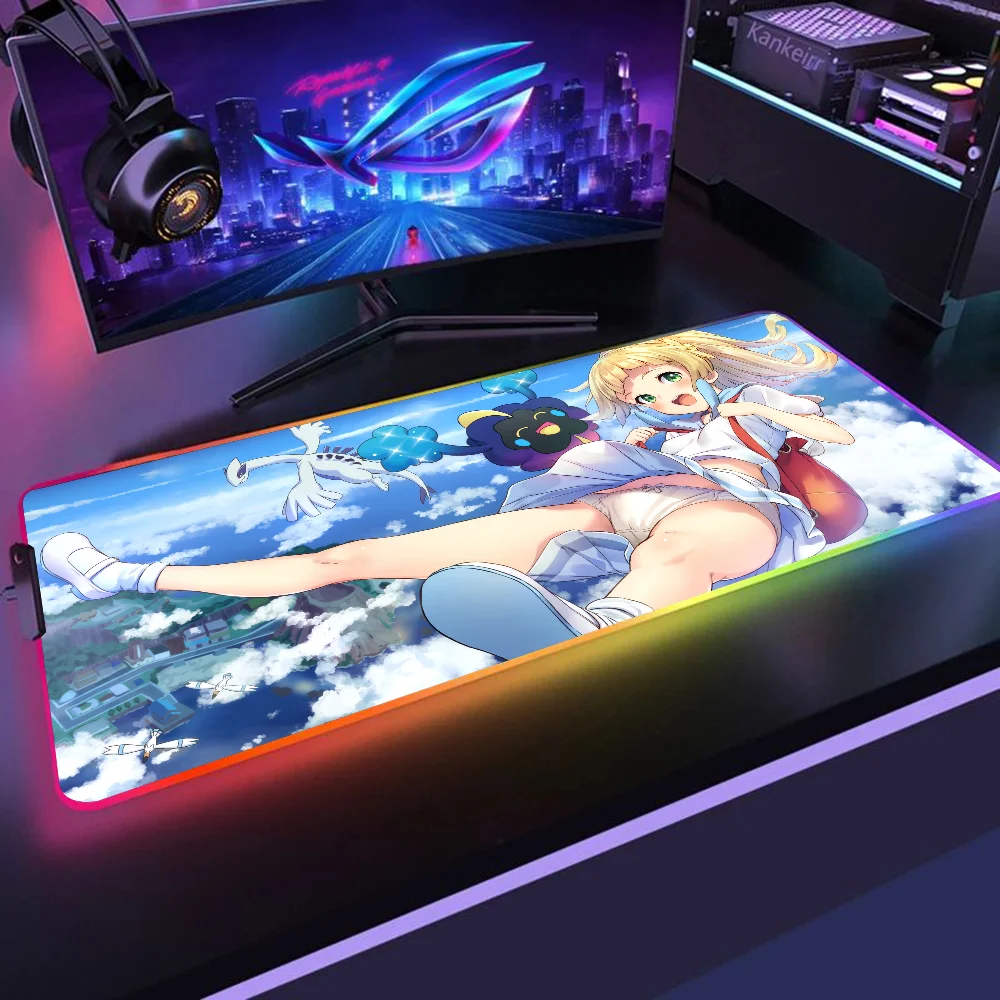 P-Pokemon Lillie Battle Mousepad XXL RGB Gaming Mouse Pads HD Gamer Accessories Large LED