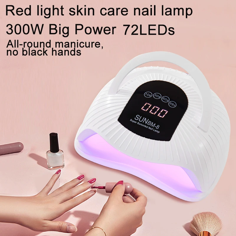 Nueva potente lámpara de secado de uñas de 72LED, secador de uñas de 300W para secar esmalte de Gel UV, Sensor inteligente, diseño de mango portátil, luz de uñas