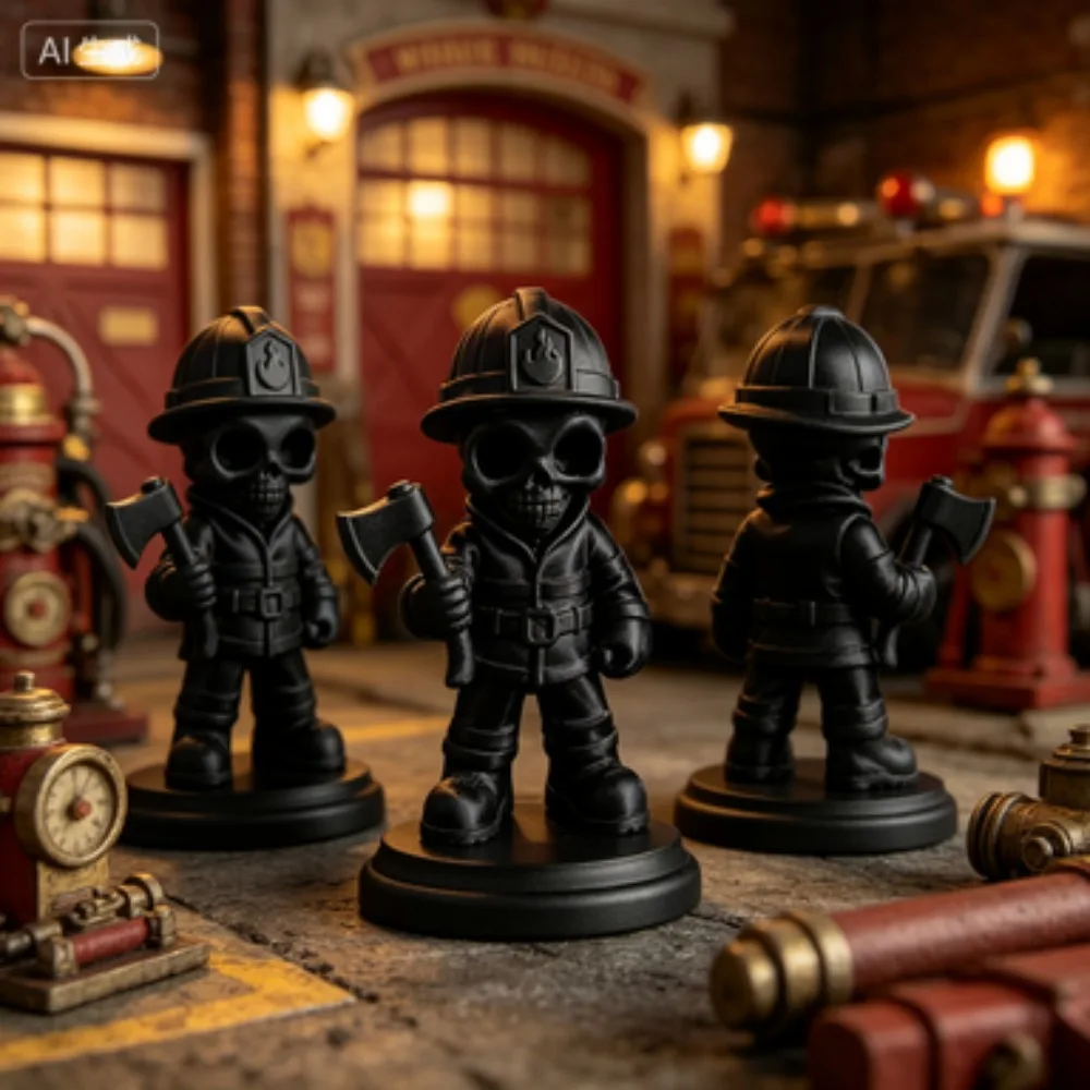 Axe Skeleton Firefighter Figurines Gothic Fireman Statue Whimsical Skull Firefighter Ornaments for Home Office Desk Gothic Decor