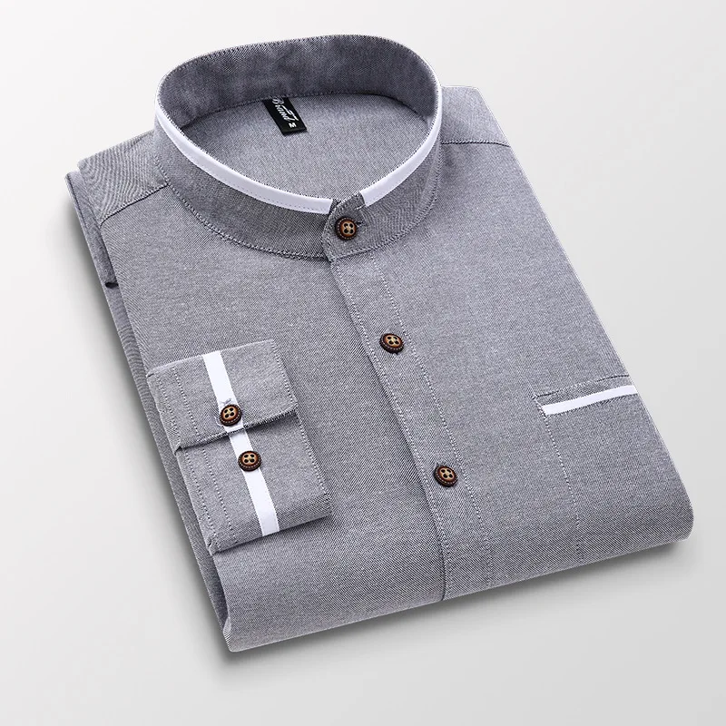 2023 Winter Stand Collar Shirt Male Business Clothing Casual White Solid Shirt M -5XL Shirts For Men Long Sleeve MY630