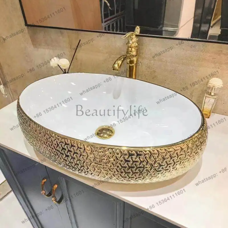 2026 new high temperature does not fade handicraft basin ceramic basin gold
