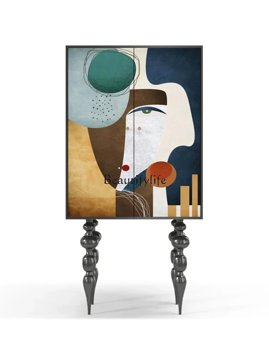 D06Art تخزين جدار الديكور خزانة جانبية الحديثة الحد الأدنى خشب متين خزانة تخزين عالية الساق