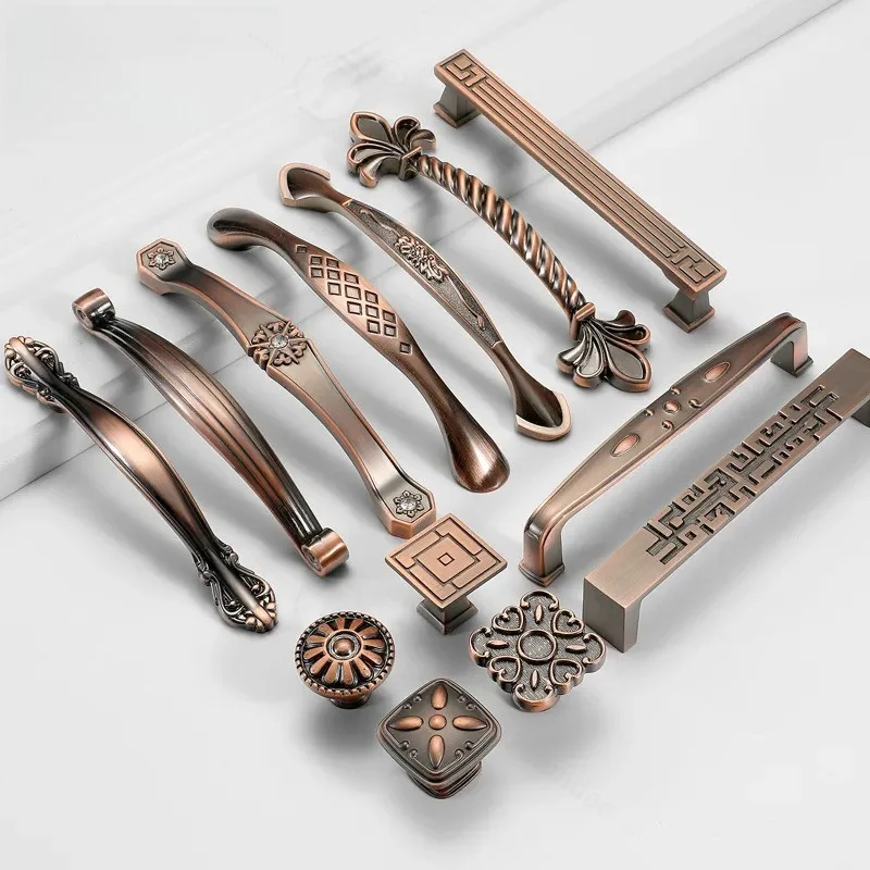 European Antique Cabinet Door Handle New Chinese Red Bronze Wardrobe Pulls Hardware Accessories