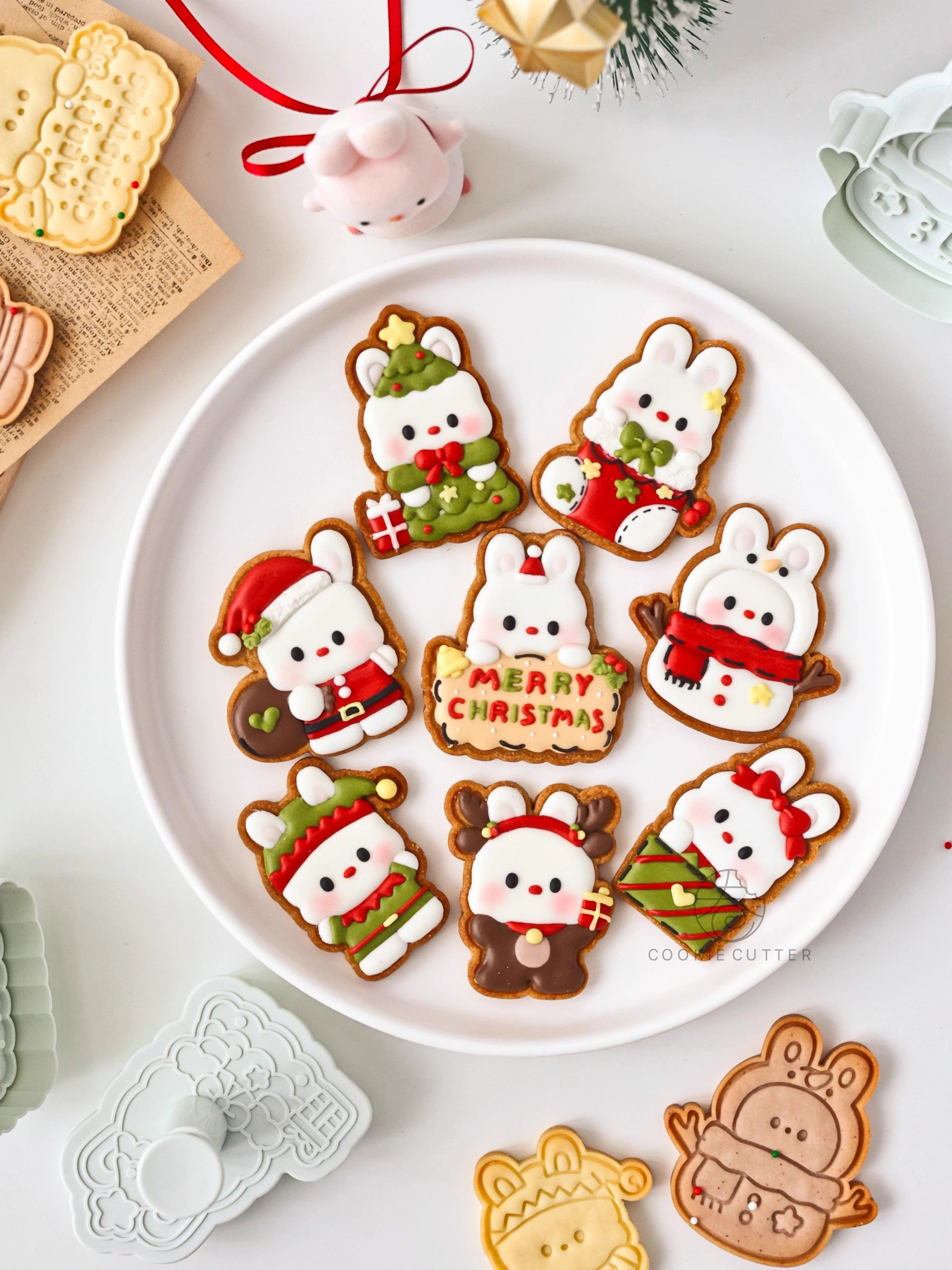 4Pcs/Set Christmas Rabbit Pattern Cookie Cutter Xmas Bunny Shape Biscuit Stamp DIY Frosting Fondant Cake Tools And Accessories