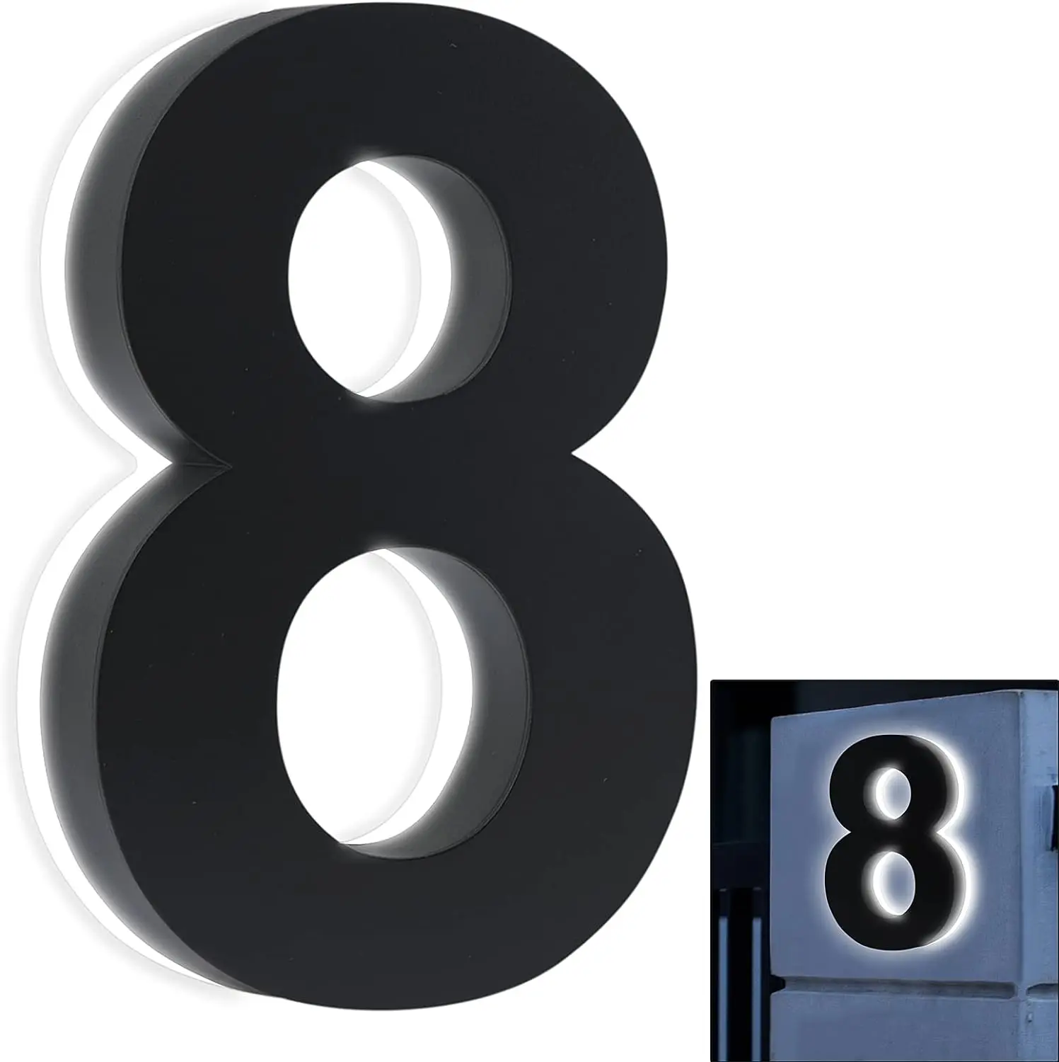

8 Inch House Numbers Lighted Sign, Stainless Steel, Premium Quality, Backlit LED Illuminated Home Address Number,Waterproof