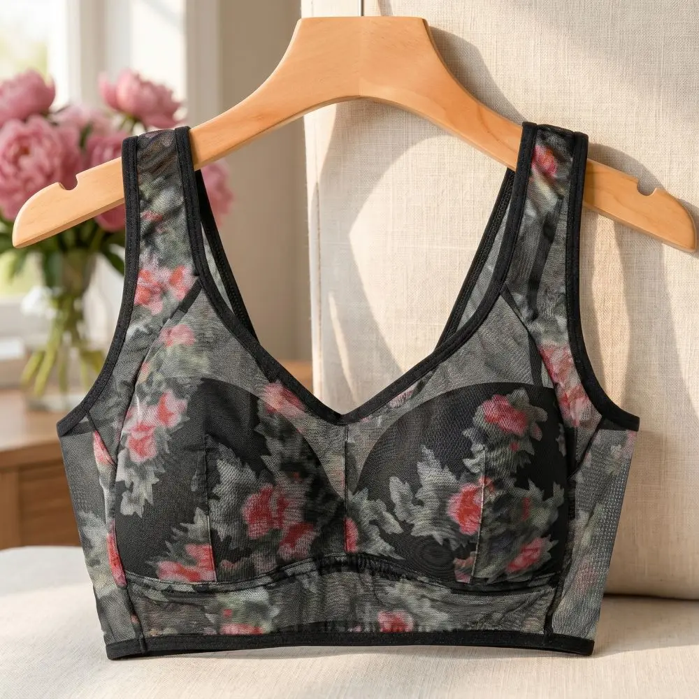Size Push UP Lace Flower Women's Bra Seamless Plus Size Ice Silk Mesh Bra Vest Wireless Tank Top Bra Ladies image 2