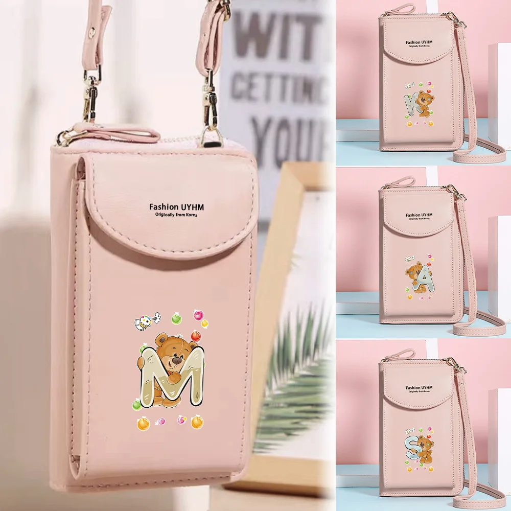 Phone Bag Female Shoulder Straps Handbag Wallet Coin Purses Cards Holder Storage Bags Bear Letter Print Series