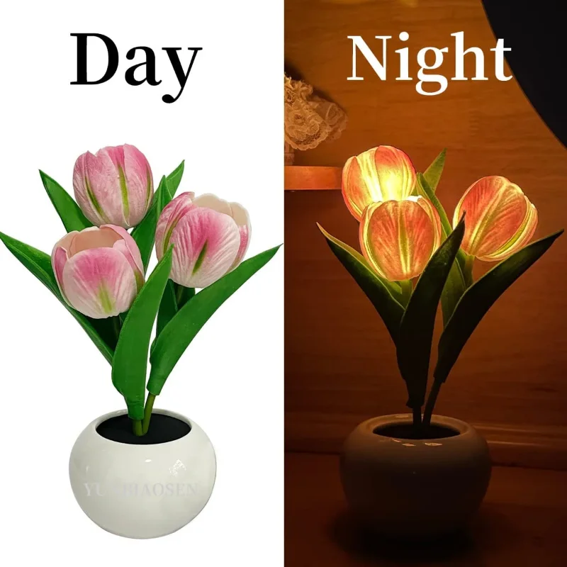 Lampu Tulip LED, lampu dekorasi malam simulasi bunga suasana meja kamar hadiah untuk teman perempuan