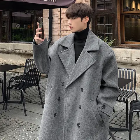 겨울 고품질 모직 트렌치 코트 남성 한국 스타일 럭셔리 남성 캐주얼 트렌치 코트 남성 streetwear 그레이/카키/블랙