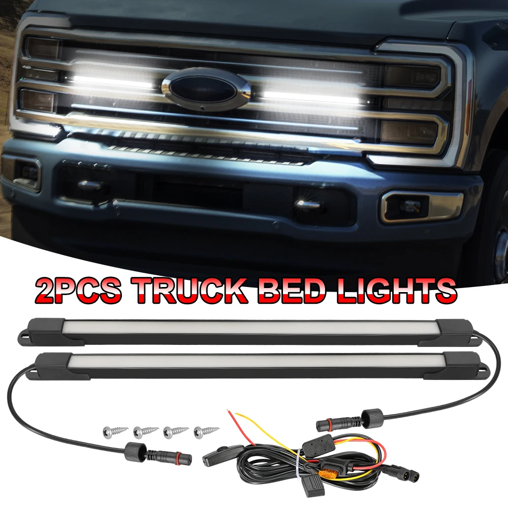 

White LED Grille Light Kit for 2017-2022 Ford F-250 Super Duty 2PCS Waterproof Pickup Truck Bed Lights 132 LED Strip Lighting