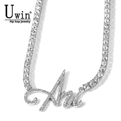 Uwin Custom Cursive Letter Necklace Welding 2mm 4mm Tennis Chain Cubic Zirconia Name Pendant Fashion Personalise HipHop Jewelry