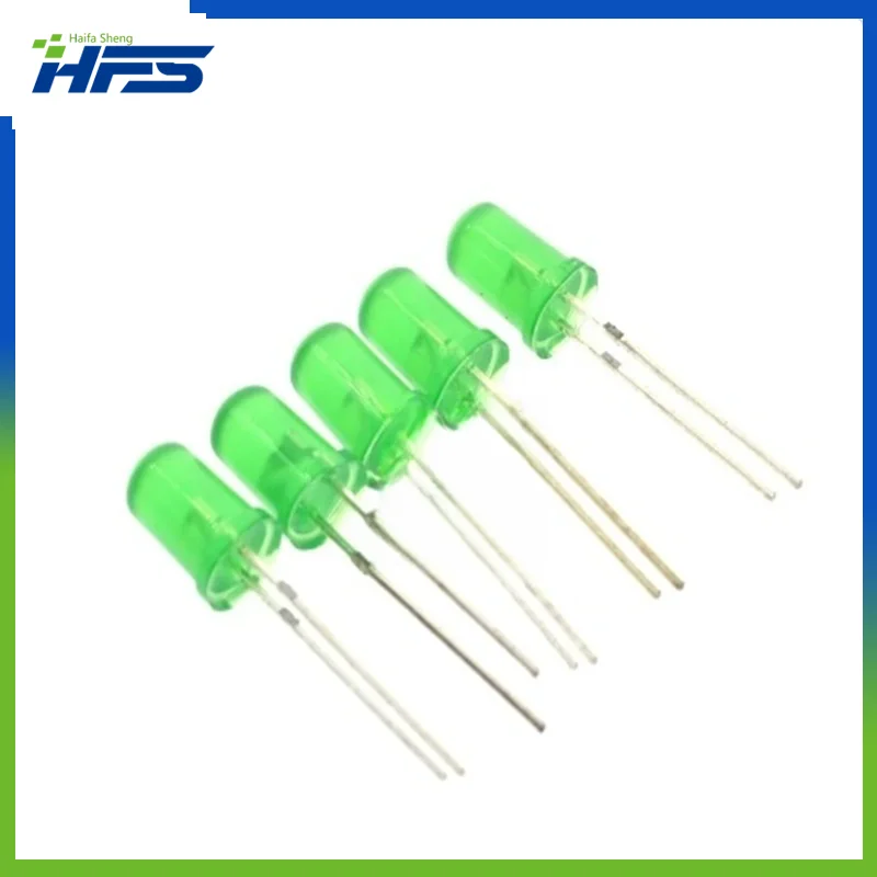 

100PCS 5mm Diffused Green LED Diode DIP Round Wide Angle Through Hole 2 Pin LED Light Emitting Diode Lamp 520-535NM 1.8-2.0V