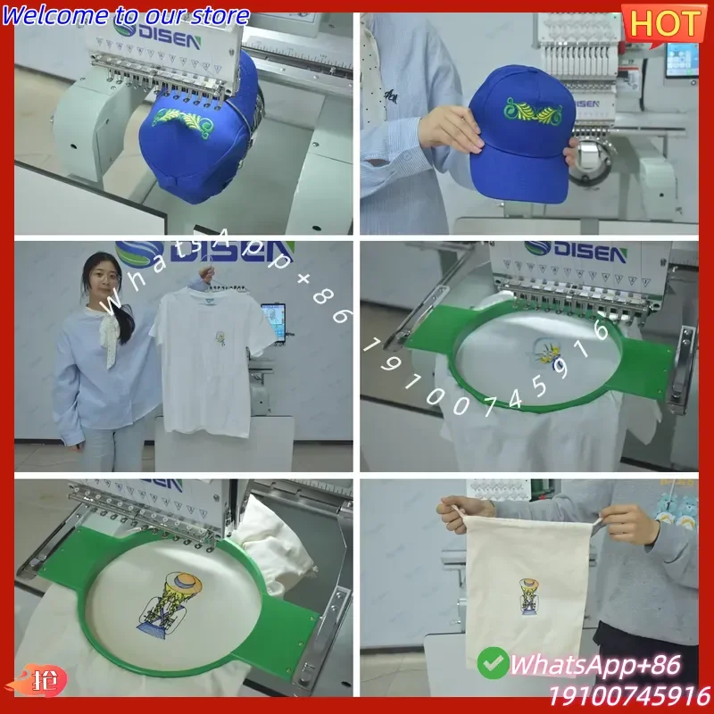 2026Hot DISEN Single Head Multi 12 15 Needles Computerized Flat Hat Cap Garment Pillow Towel Bag T-shirt Embroidery Machine