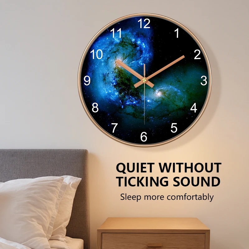 Fashion Wall Clock Blue Galaxy Design Light Luxury ABS Frame Metal Pointer Clock for Corridor Living Room Bedroom Home Decor