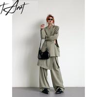 Tannt Women Pant Sets 2025 Spring Summer New Hollow Out Blazer Coat Fake Two Loose Casual Long Skirt Pants Two Pieces Sets