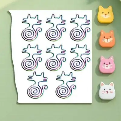 

8Pcs Cat Shaped Paper Clips Animal Style Bookmark Clips for Card Photo Display Assorted Colors Creative Office School Supplies