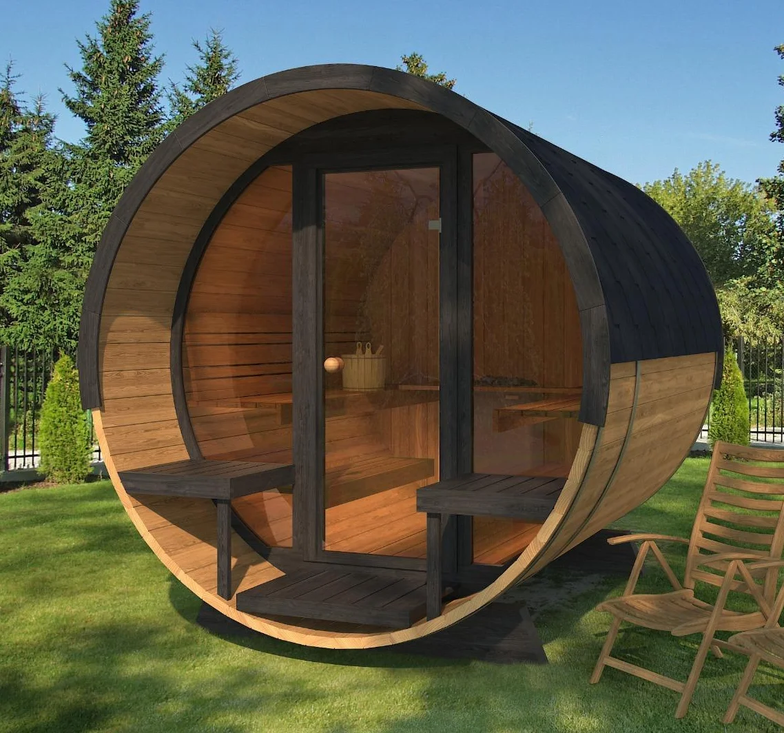 Smartmak Wholesale Canadian Hemlock/Cedar /Spruce Traditional Steam Sauna Room Barrel Sauna Outdoor Sauna for Sale
