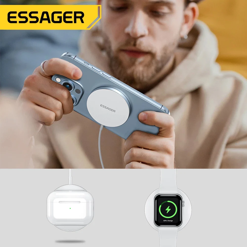 Essager – chargeur QI sans fil à Induction magnétique 3 en 1, support de charge rapide pour téléphone Iphone14 Airpods Pro Apple watch Ios Macsafe