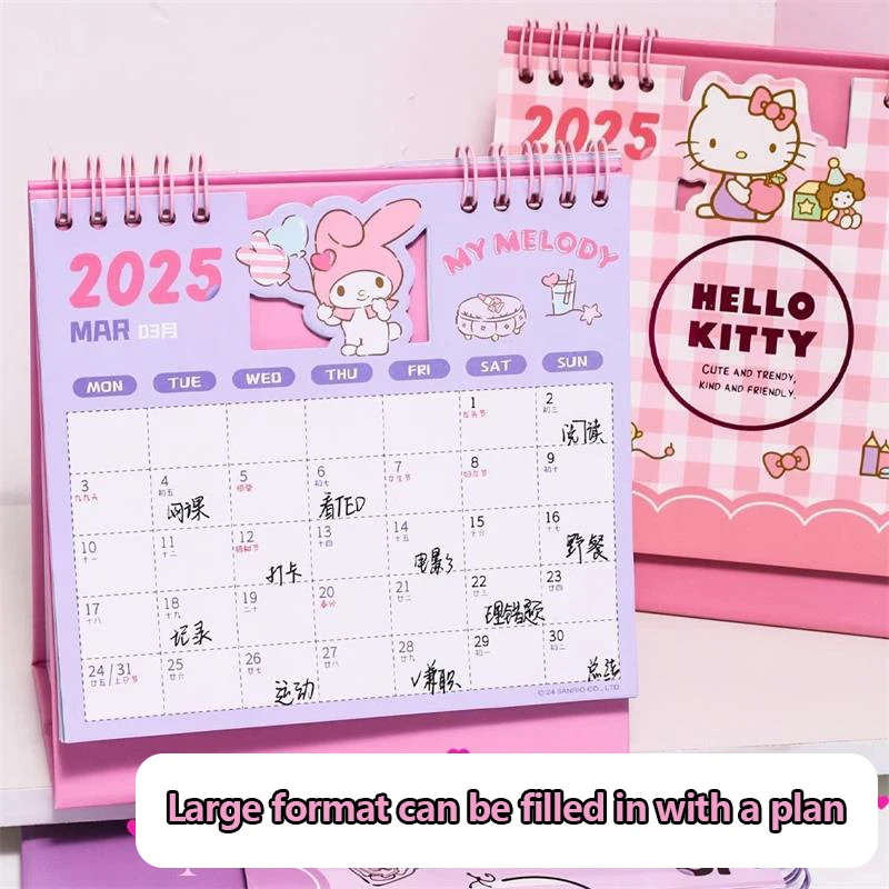 2025 Table Calendars Cartoon Cute Sanrio Monthly Calendar Sweet Desktop Ornaments Creative Study Planner Agenda Books Kids Gifts