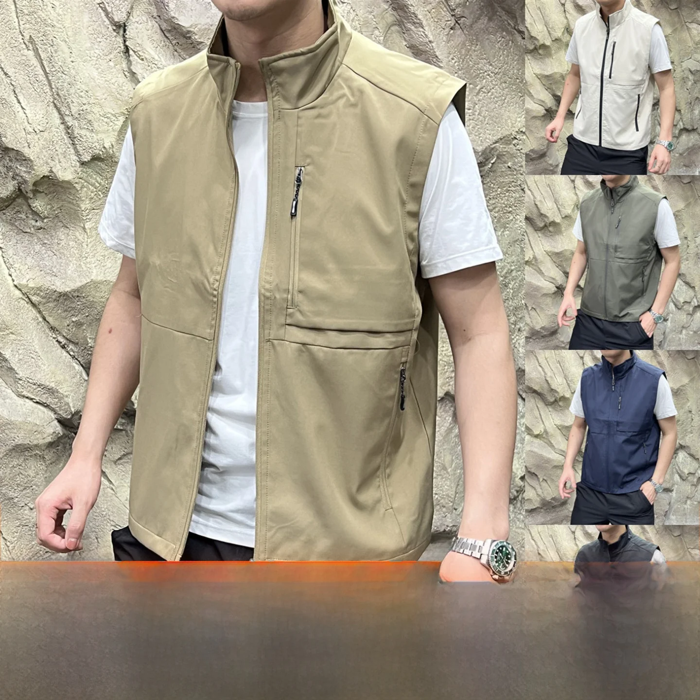 Outdoor Men's Fashionable Windproof Waterproof Fishing Vest Silver Ion Heat Reflection Stand Collar Autumn Season Sportswear