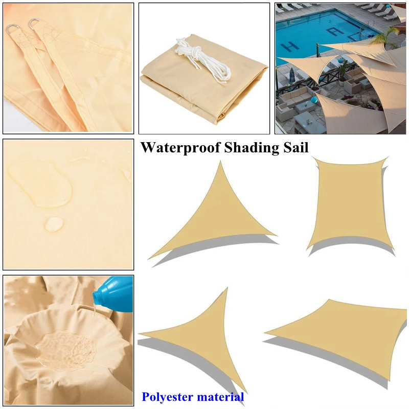 

Beige Waterproof Shading Sail Swimming Pool Rainproof Sunshade Cloth Square Triangular Outdoor Awning Garden Patio Sunblock Sail