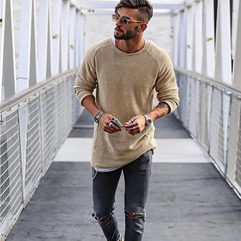 

2024 Spring and Autumn Leisure Solid Color O-Neck Sweater Men's Pullover Leisure Pullover Men's Knitting Men Sweater Men Clothes