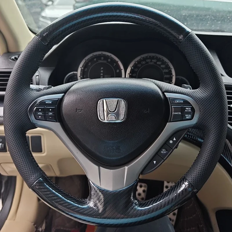 for Honda Accord Euro 2008-2012 Hand-Stitched Non-Slip Genuine Leather Suede Car Steering Wheel Cover view 3