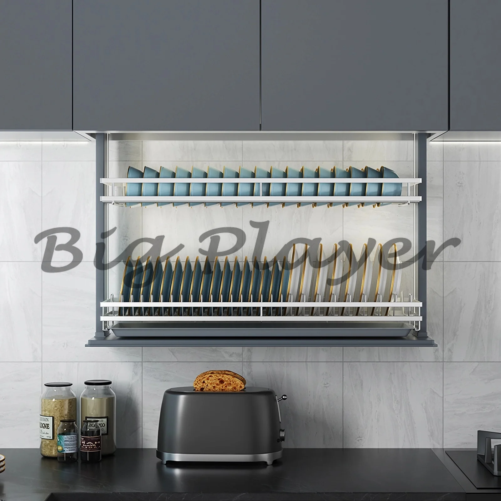 Smart Pull Down Kitchen Dish Rack, AngelParticle Electric Cabinet Organizer with Touch Switch