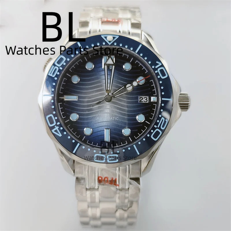 BLIGER 41mm Watch For Men With Gradient Summer Blue Wave Dial Bezel Sapphire Glass NH35 Automatic Mechanical Wristwatch Steel