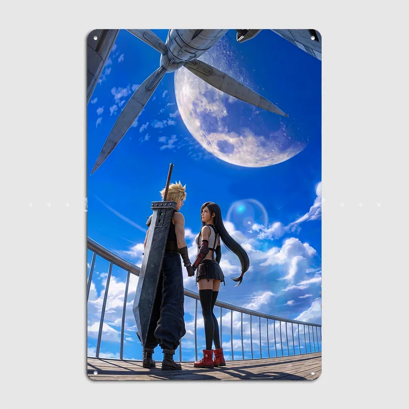 Cloud and Tifa Final Fantasy VII Poster Metal Tin Sign Indoor Outdoor Home Decor Bar Custom Posters Wall Room Decorations