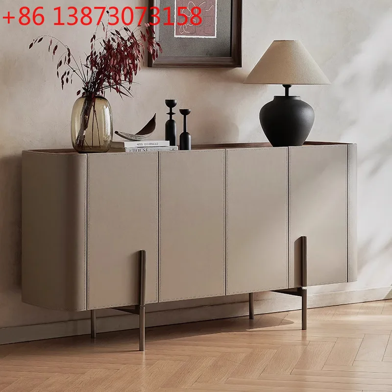 

Круглый современный минималистичный приставной шкаф из сланца, дизайнерский шкаф для обуви из итальянской кожи, тумба для чая