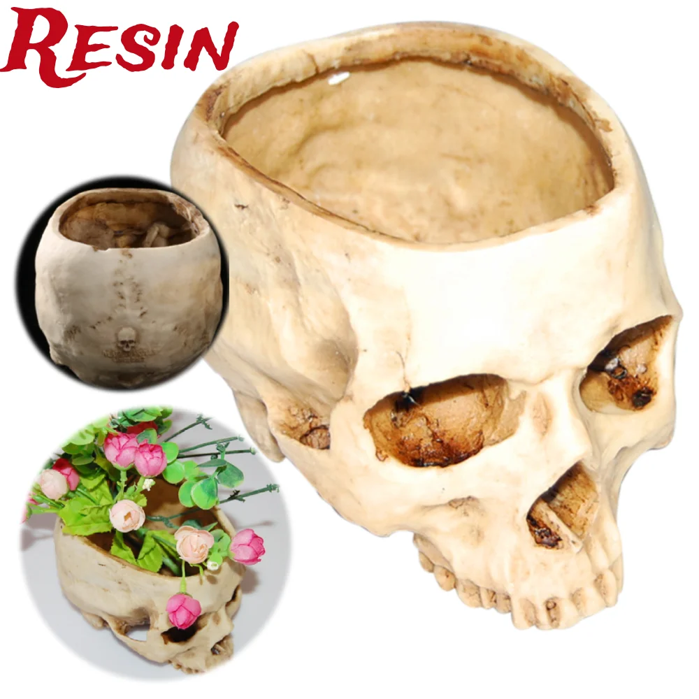 

Resin Human Skull Model Flowerpot Manual Molding Workmanship Skull Planter Pot Handmade Flower Pot for Hallween Easter
