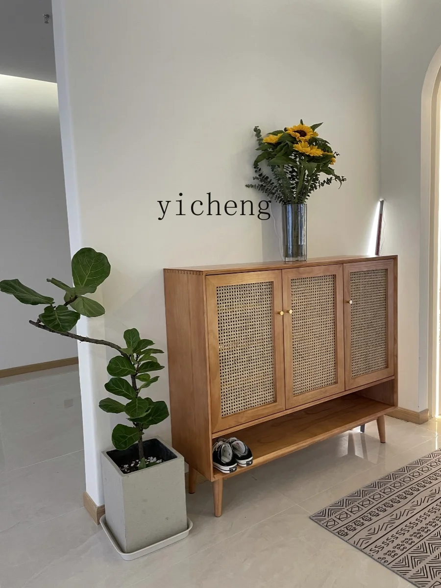 Tqh Rattan Shoe Cabinet Simple Modern Home Doorway Storage Cabinet Large Capacity Entrance Cabinet Locker