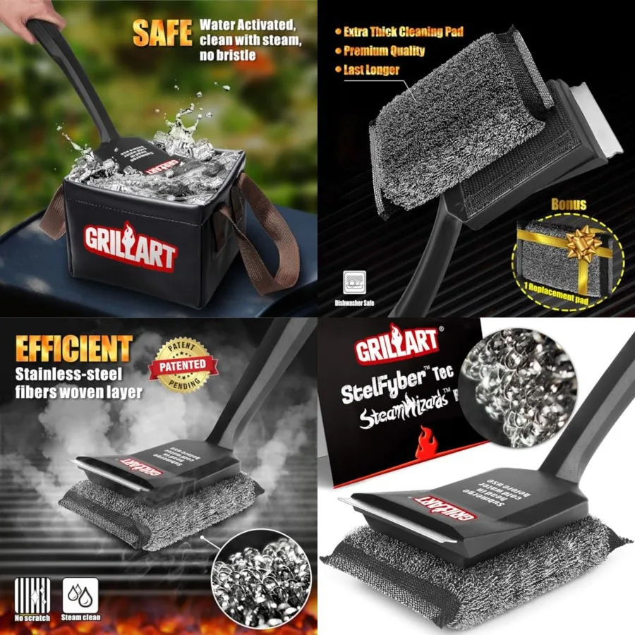 

Grill Brush Bristle Free, [Safe Efficient] Cleaner for All Grates, Replaceable Pad BBQ Grill Brush for Outdoor Grill, Grill Acc