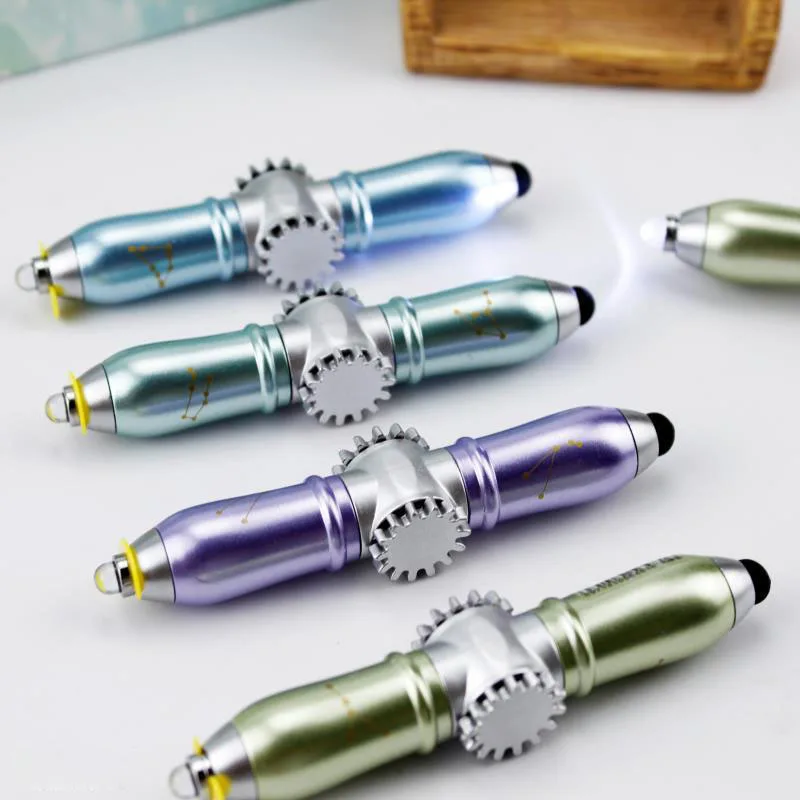 New Fingertip Gyroscope Pen Swivel Pen Blue Ballpoint Pen LED Luminous Touch Pen Gift Toy Wholesale