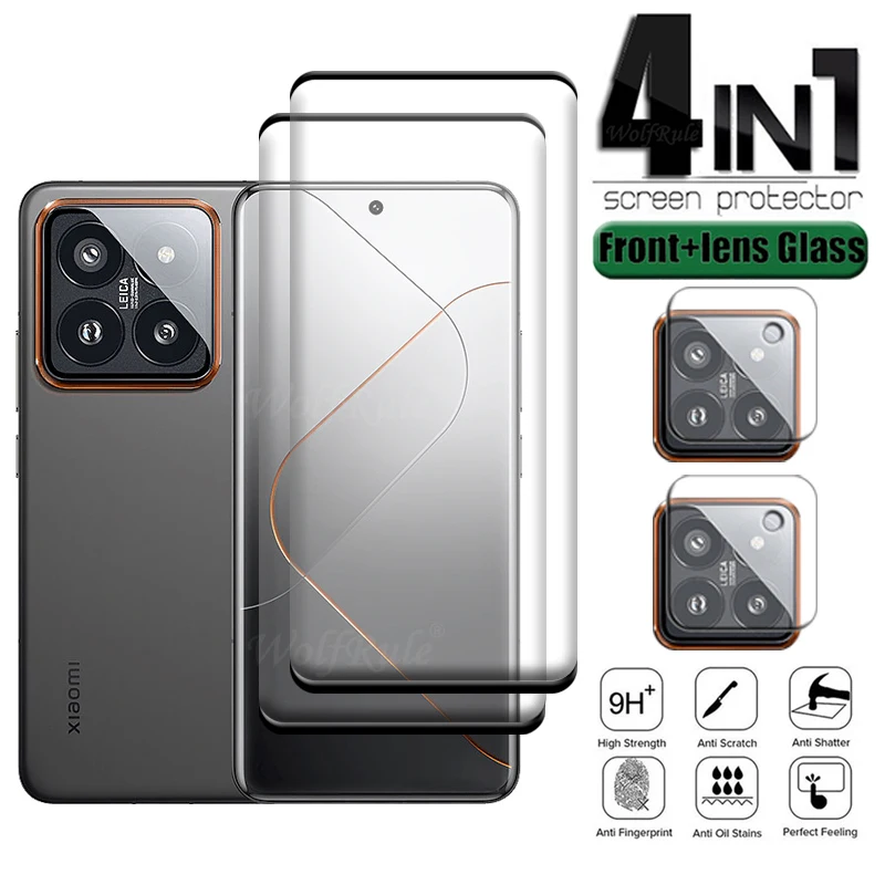 

4-in-1 For Xiaomi 14 Pro Glass Xiaomi Mi 14 Pro Glass 9H HD Phone Film Full Cover Curved Screen Protetor Mi 14 Pro Lens Glass